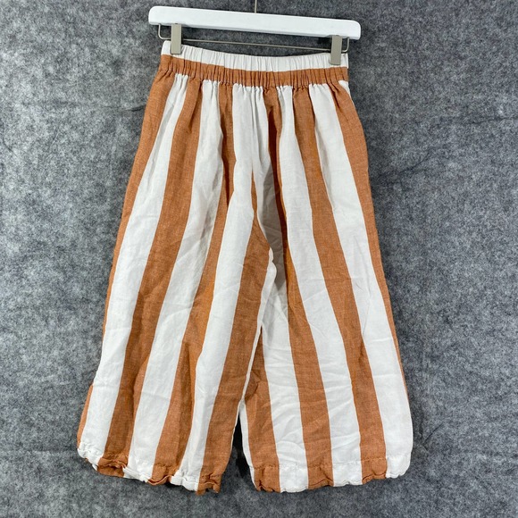 Madewell Pants XXS White Orange Evelyn Striped Huston Cropped Button Linen Blend - Picture 3 of 13